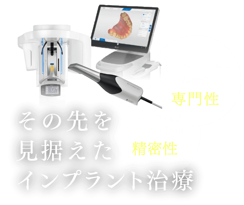 「専門性」ヨーロッパインプラント学会認定医、「精密性」安全・正確なデジタル技術